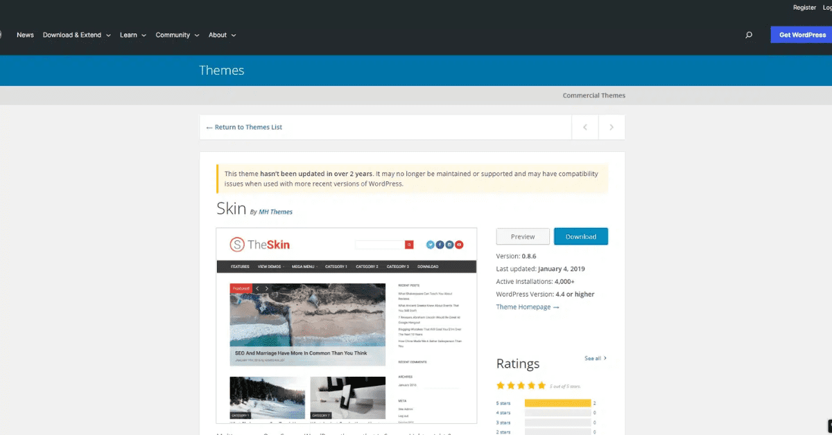 Theme Skin WordPress