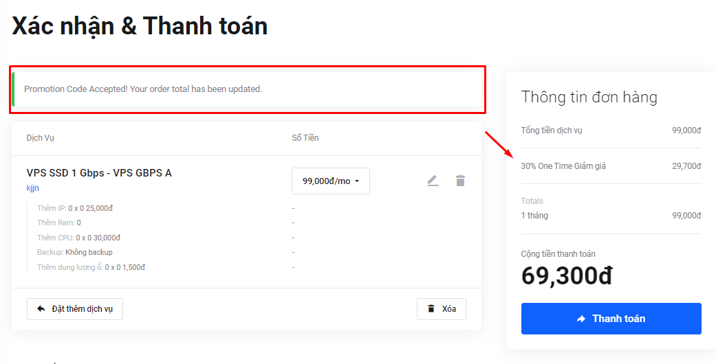 Hướng dẫn áp dụng Mã Giảm Giá tại DNCLOUD