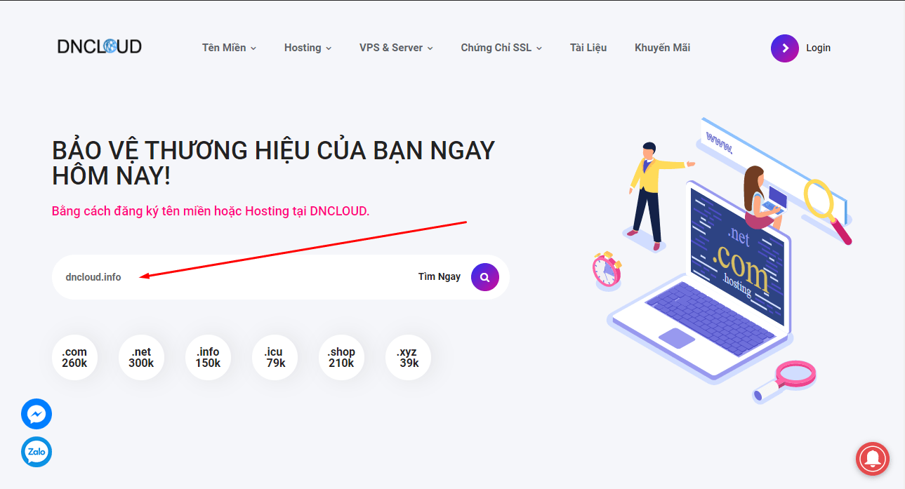 HƯỚNG DẪN ĐĂNG KÝ TÊN MIỀN TẠI DNCLOUD